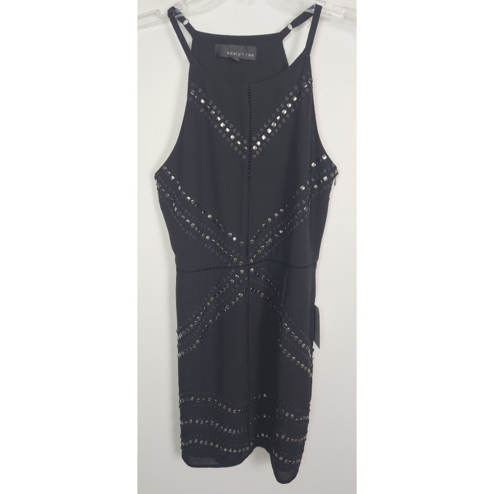 Adelyn Rae Women's Sz. S Black Crepe Studded Sleeveless Mini Dress NWT